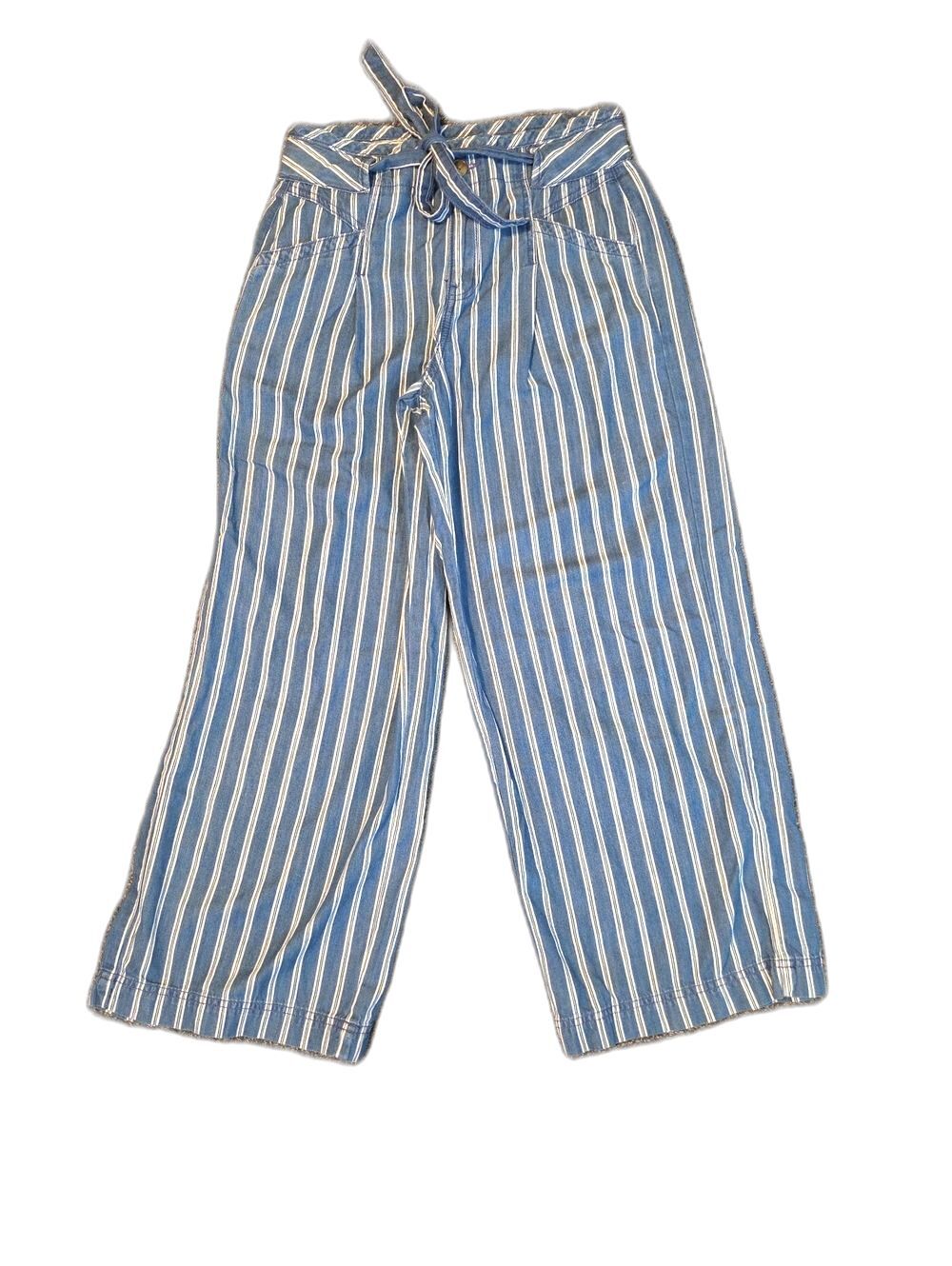 American Eagle Outfitters Blue and White Striped Tie-Waist Pants- 100% Cotton